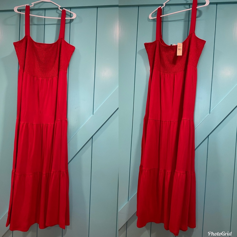 LOFT Smocked Bodice Red Dress Size 20